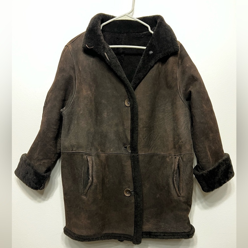 BLUE DUCK Brown Shearling Sheepskin Coat Women’s XL VTG Button Up